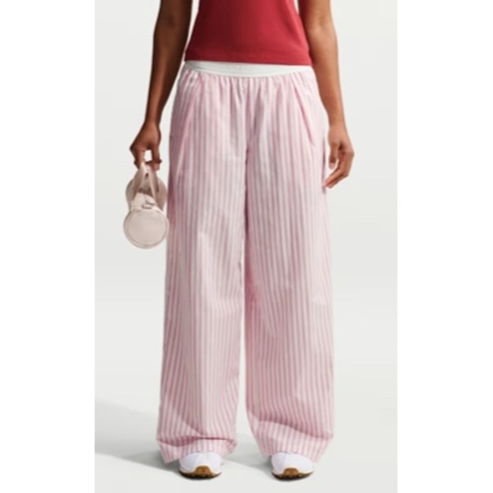 Nike Sportswear Chill Poplin Striped Pants Size Medium Cotton Athleisure